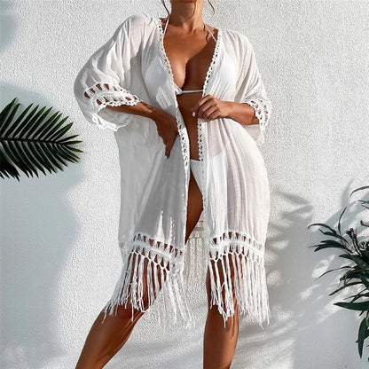 Elegant High Quality White Crochet Bikini Cover Up For Women