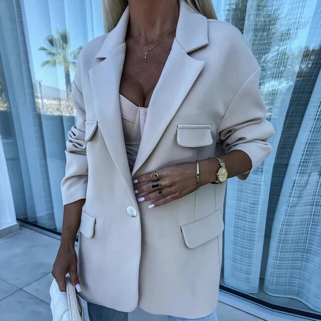Office Lady Style Elegant Single Button Blazer Jackets