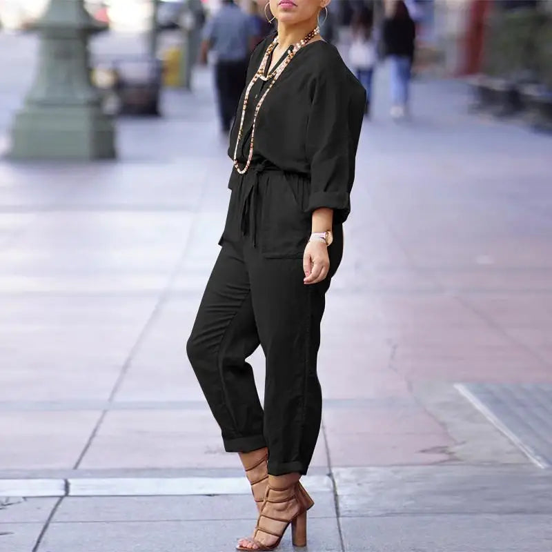 Casual Streetwear Style Buttoned Long Sleeve  Jumpsuits