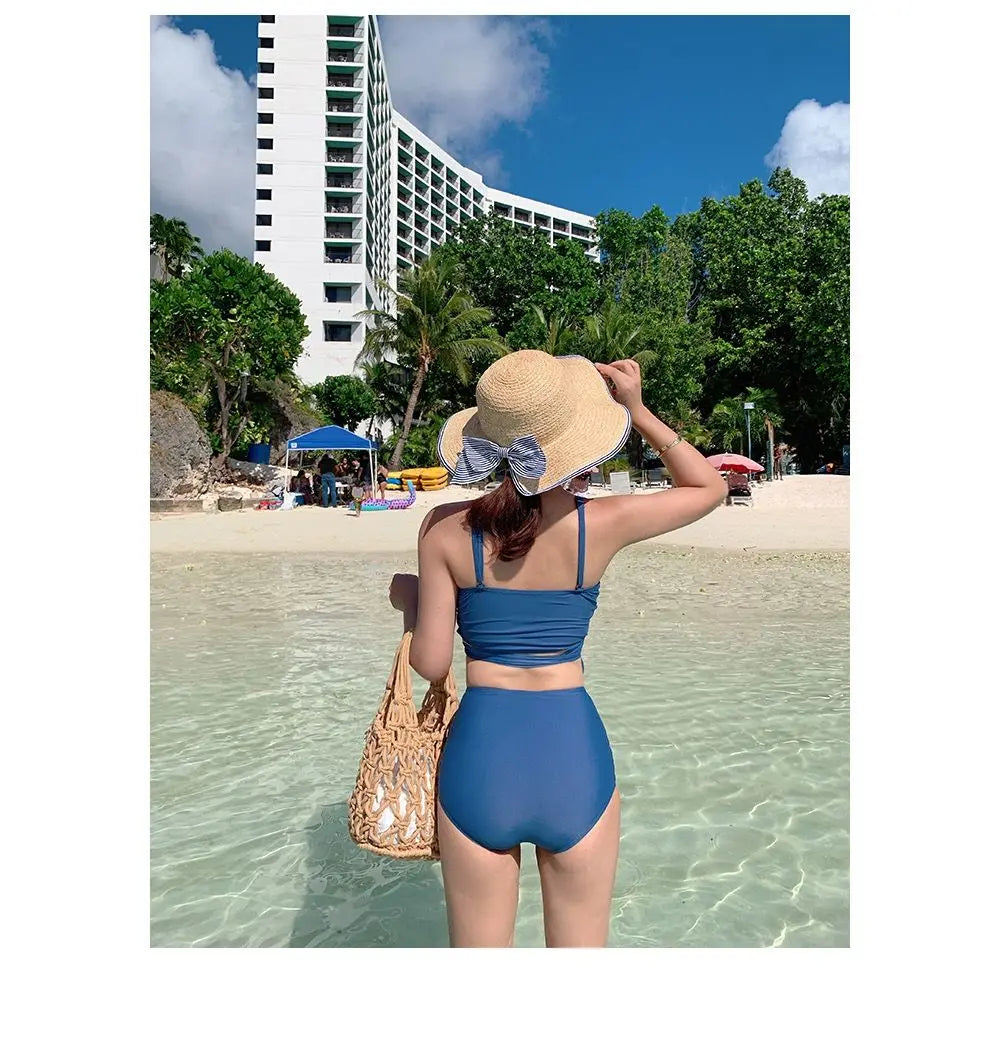 Blue Beach Life Drawstring High Waist Bikini