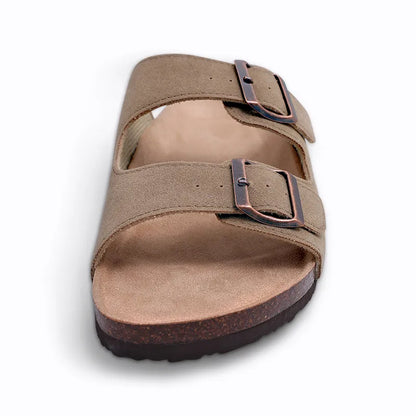 New Soft Sole Suede Double Buckle Cork Slipper For Women