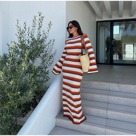 Striped Flare Backless Bodycon Dress