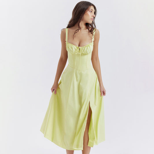 Lace-Up Allure Sexy A-Line Midi Dress for Summer Soirees
