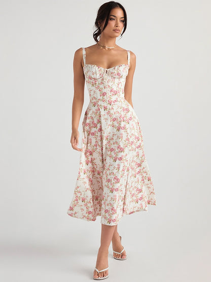 Lace-Up Allure Sexy A-Line Midi Dress for Summer Soirees