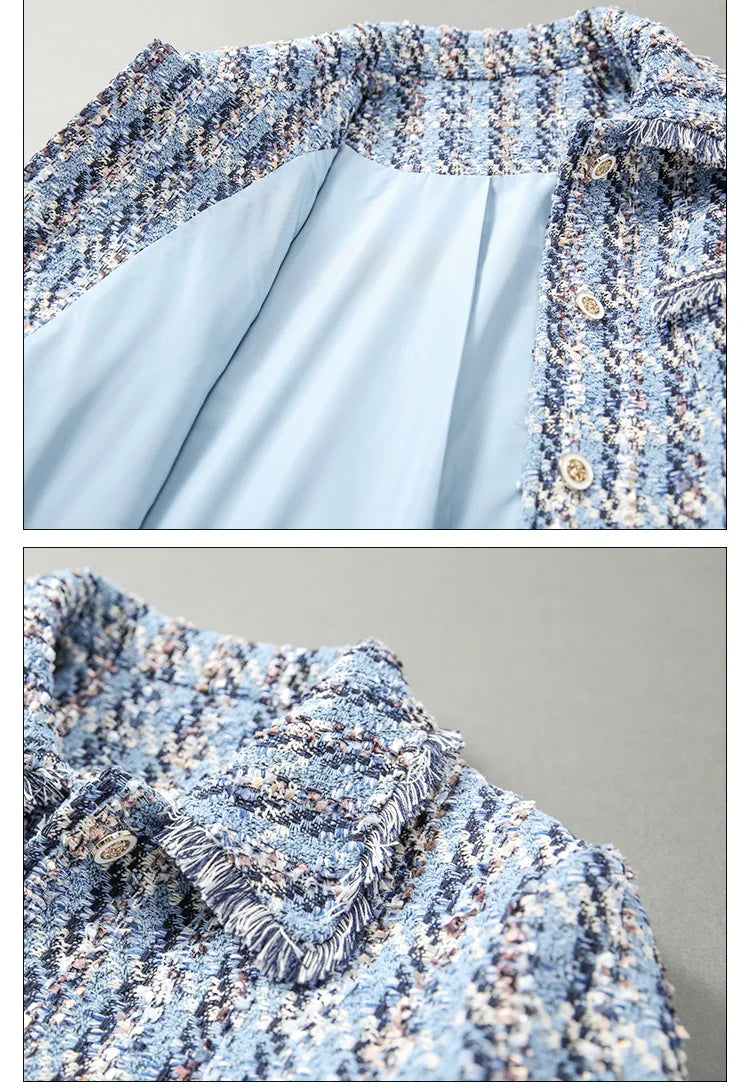 Wool Blend Plaid Elegant Cropped Tweed Jackets
