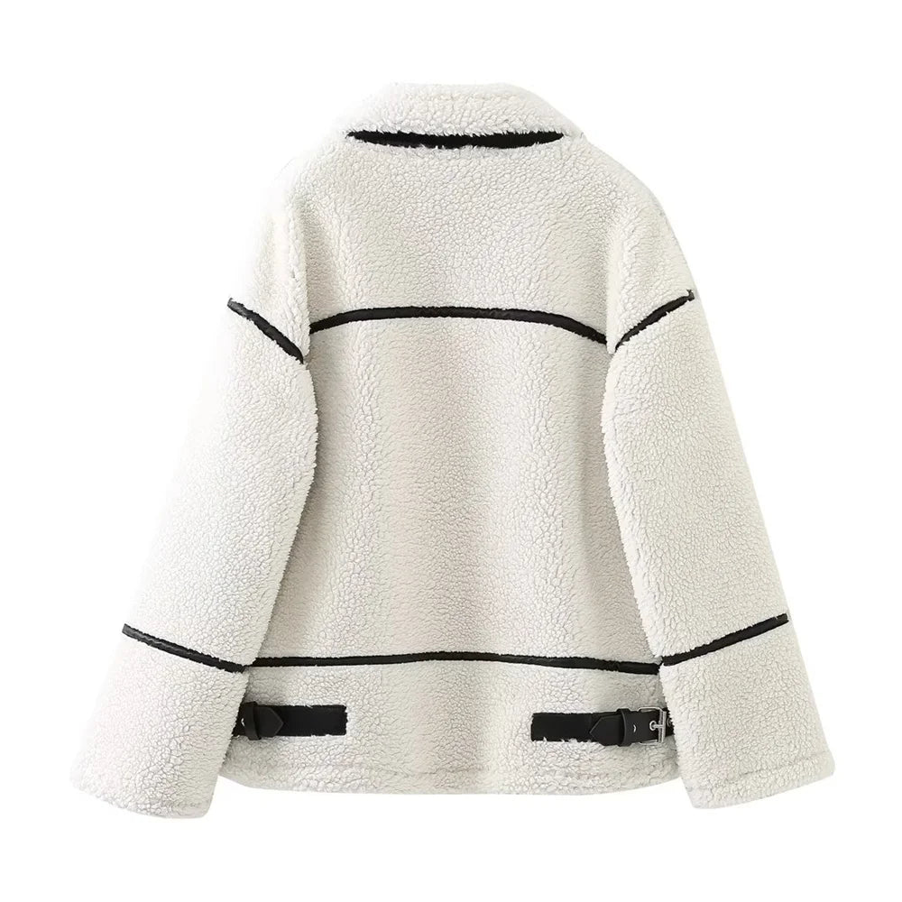 European American Style Casual Lamb Wool Coat For Women