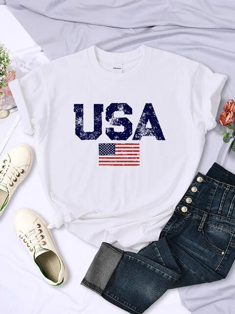 USA American Flag Printed Women T-Shirts