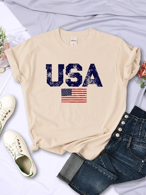 USA American Flag Printed Women T-Shirts