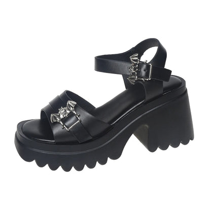High Platform Heel Buckle Design Leather Women Sandals