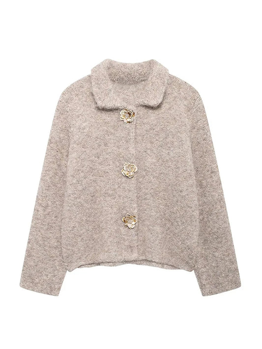 Elegant Button Single Breasted Casual Knit Cardigan Sweater