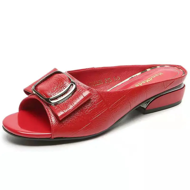 Plus Size Summer Sandals for Women – Chic Square Buckle Heels, Comfortable Casual Shoes for Daily Wear