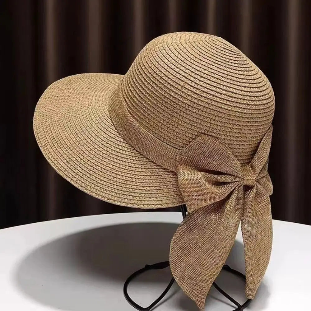 Bowknot Sun Hat for Women – Summer Breathable Wide Brim Beach Cap, UV Protection Straw Hat