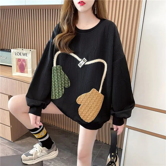 2025 Oversized Solid Color Hoodie for Women Casual Streetwear Loose-Fit Pullover Sweatshirt