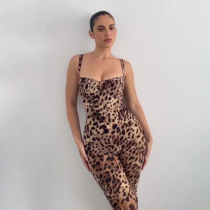 2025 Popular Print Women's Jumpsuit – Summer Leopard Low Neck Body-Shaping Overalls, Sexy & Attractive