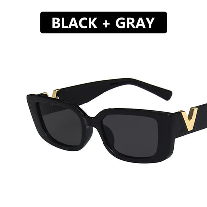 Retro Rectangle Sunglasses for Women - Designer Vintage Small Frame Classic Black Square Shades