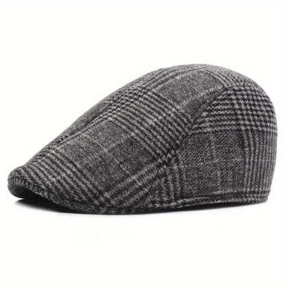 Unisex Retro Plaid Beret – Breathable, Absorbent Paperboy Cap for Spring & Autumn Outdoor Casual Wear