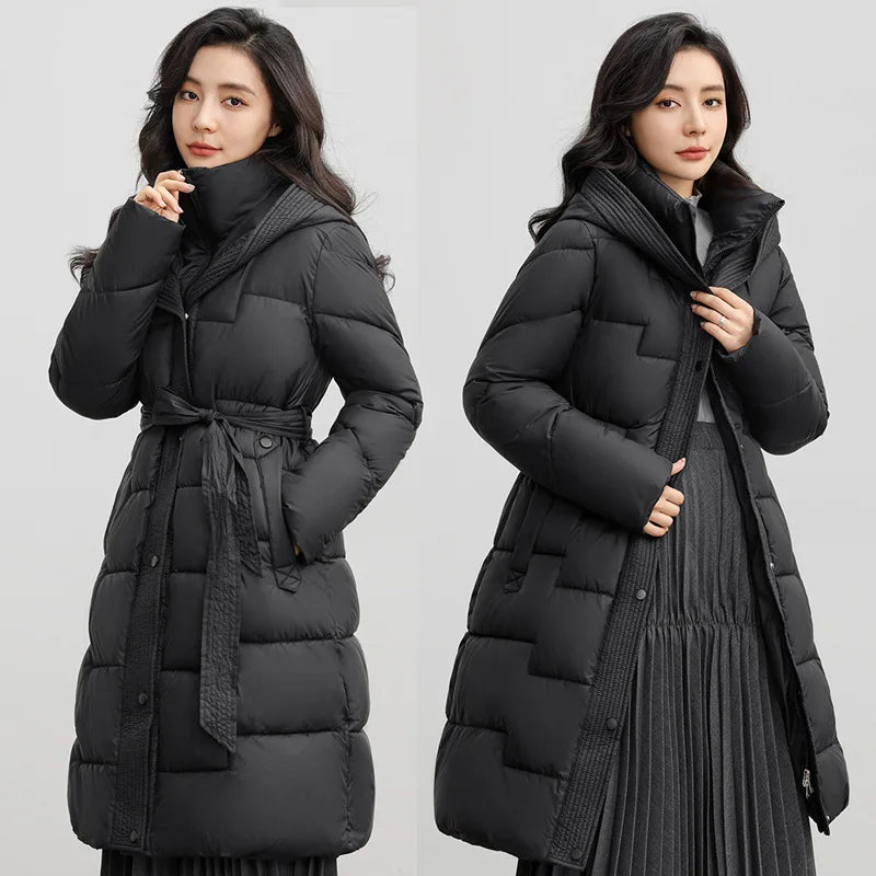 Winter Women's Long Thicken Down Coat – Hooded, Straight Elegant Outerwear, Korean Fashion