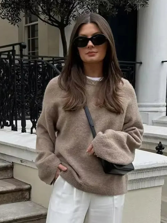 Round Neck Brown Knit Sweaters