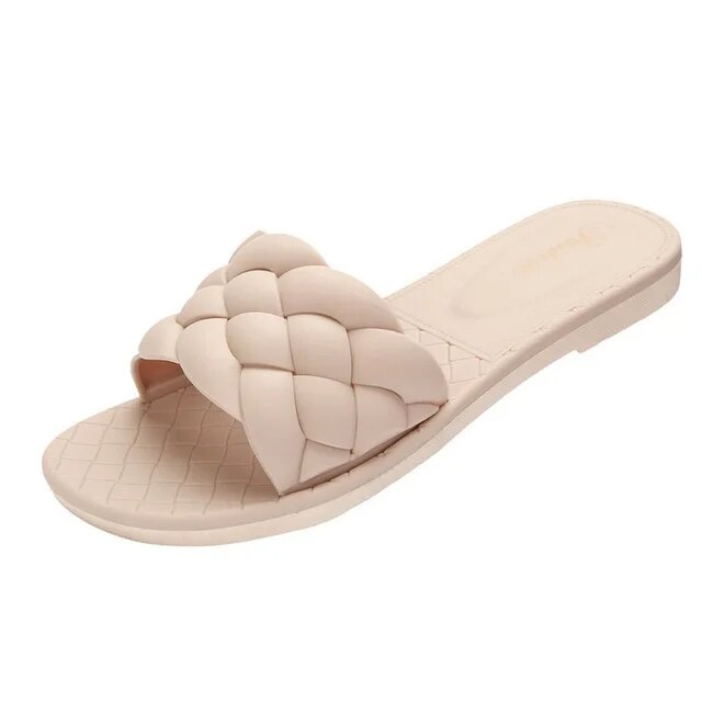Open Toe PU Leather Square Toe Outdoor Slippers