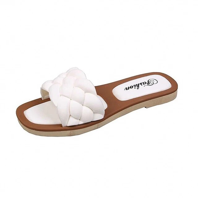 Open Toe PU Leather Square Toe Outdoor Slippers