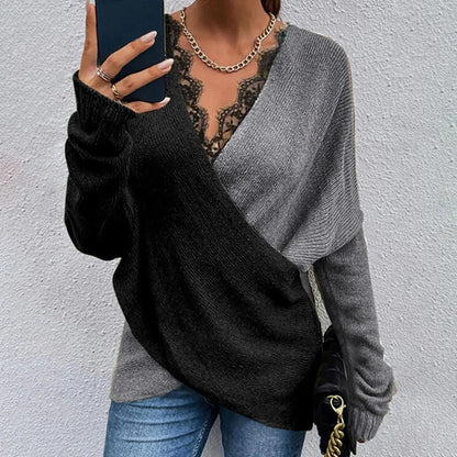 Lace Line V-Neck Irregular Style Sweaters For Women