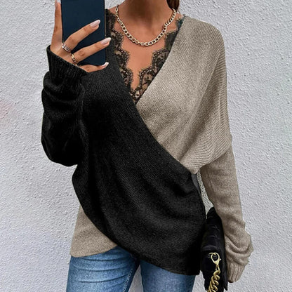 Lace Line V-Neck Irregular Style Sweaters For Women
