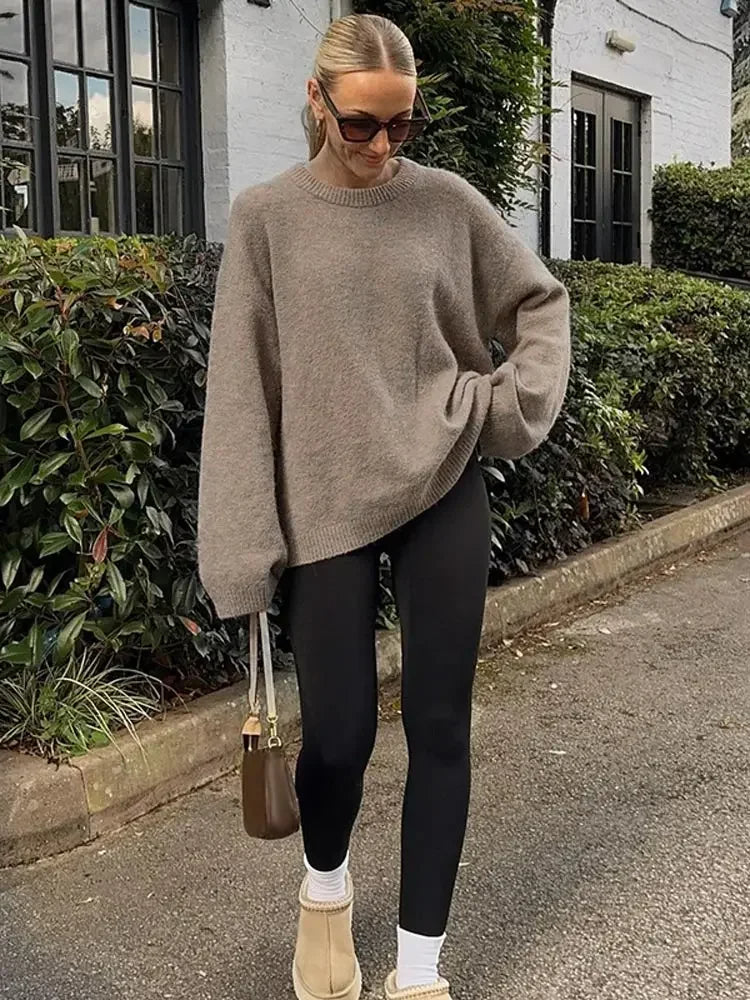 Round Neck Brown Knit Sweaters