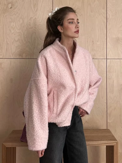 Pink Plush Casual Jacket