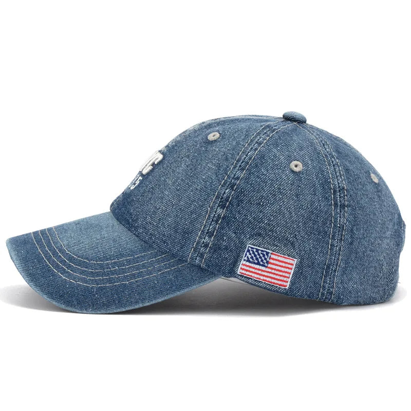 2025 Denim Baseball Cap – Unisex Embroidered Jeans Snapback Hat for Summer Sports & Hip Hop