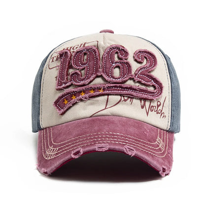 Vintage Washed Cotton 1962 Embroidered Snapback Baseball Cap - Unisex Spring Autumn Hip Hop Hat