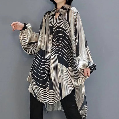 2025 Summer Oversized Striped Chiffon Blouse for Women | Casual Loose-Fit Sunscreen Shirt, 4XL Holiday Top