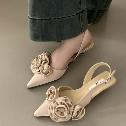 Designer Pointed Toe Mules - Floral Sexy Dress Sandals & Slippers for Women, French Style Spring Shoes