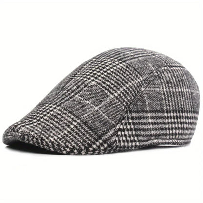 Unisex Retro Plaid Beret – Breathable, Absorbent Paperboy Cap for Spring & Autumn Outdoor Casual Wear