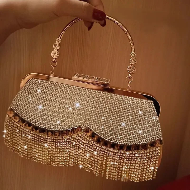 Diamond-Studded Tassel Evening Bag for Women - Beaded Wedding & Party Clutch Purse