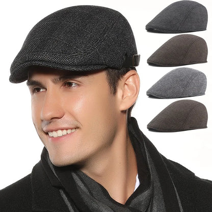 Fashion Wool Beret for Men – High Quality Autumn Winter Herringbone Flat Cap, Artist Painter Hat