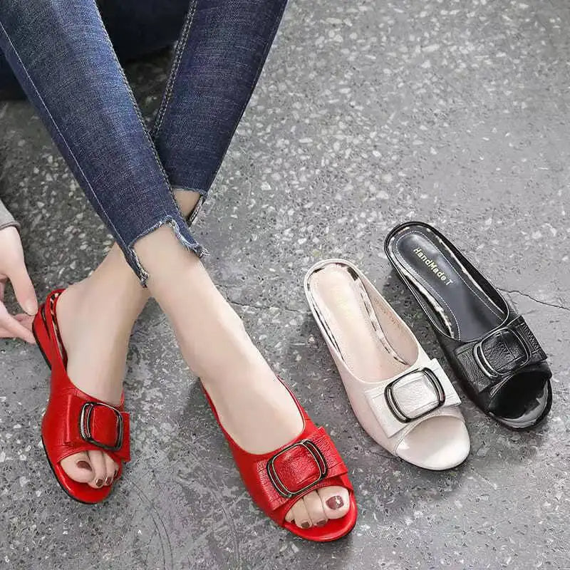 Plus Size Summer Sandals for Women – Chic Square Buckle Heels, Comfortable Casual Shoes for Daily Wear