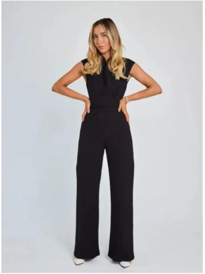 2025 Summer Sleeveless Jumpsuit for Women High Waist Lace-Up Office Lady All-Match Solid Color Outfit