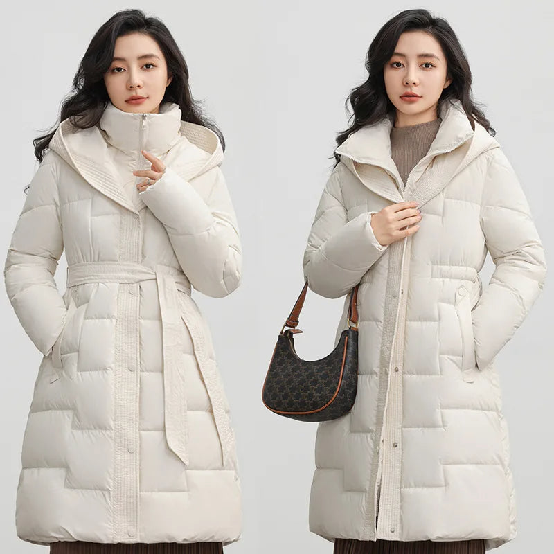 Winter Women's Long Thicken Down Coat – Hooded, Straight Elegant Outerwear, Korean Fashion