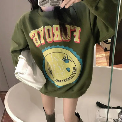 2025 Oversized Printed Sweatshirt for Women Casual Streetwear Loose-Fit Pullover