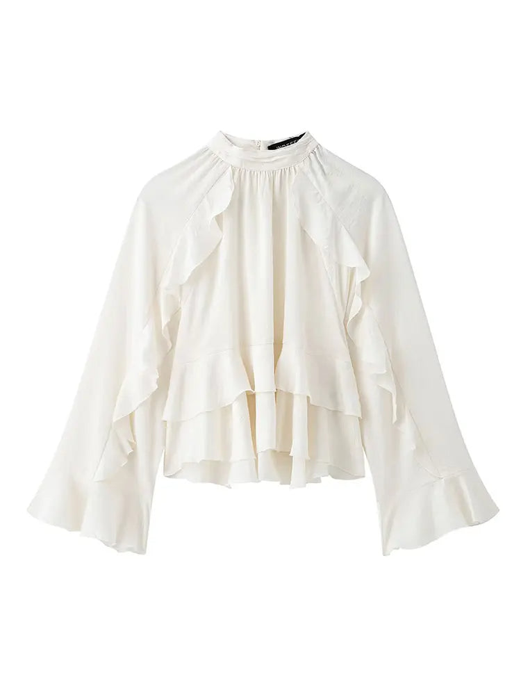 2025 Spring Women's Ruffle Fold Blouse | Elegant Long Sleeve Shirt Top for Women