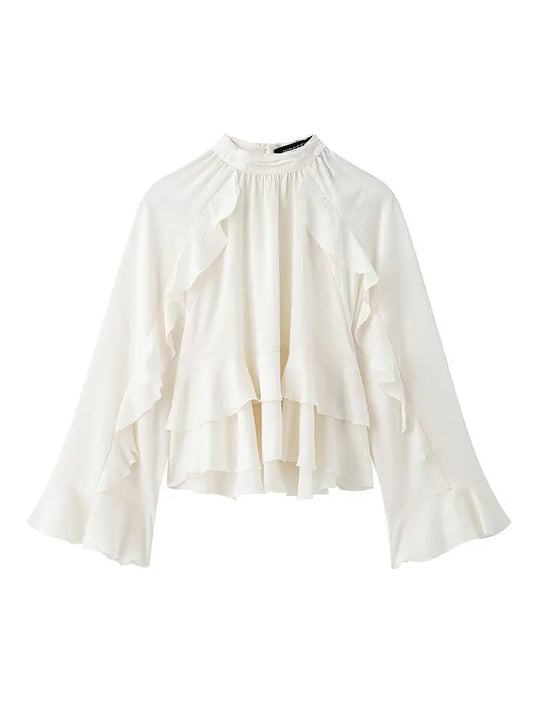 2025 Spring Women's Ruffle Fold Blouse | Elegant Long Sleeve Shirt Top for Women