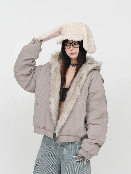 Hooded Parka Women’s Winter Plus Velvet Coat Thicker Warm Retro Loose Casual Streetwear