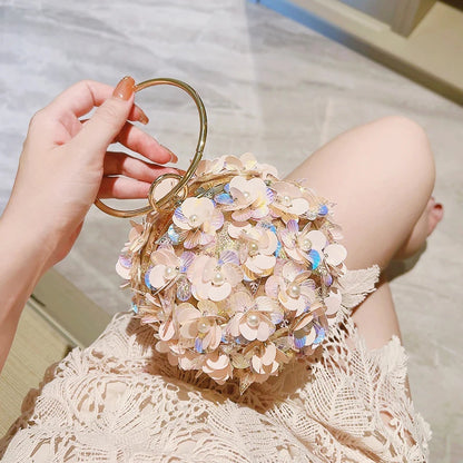 Mini Sequin Flower Evening Bag - Elegant Round Clutch Purse for Wedding, Party & Prom