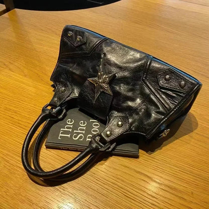 Y2K Korean Gothic Star Black Bag - Aesthetic Vintage Fairy Grunge Punk Shoulder Tote for Women