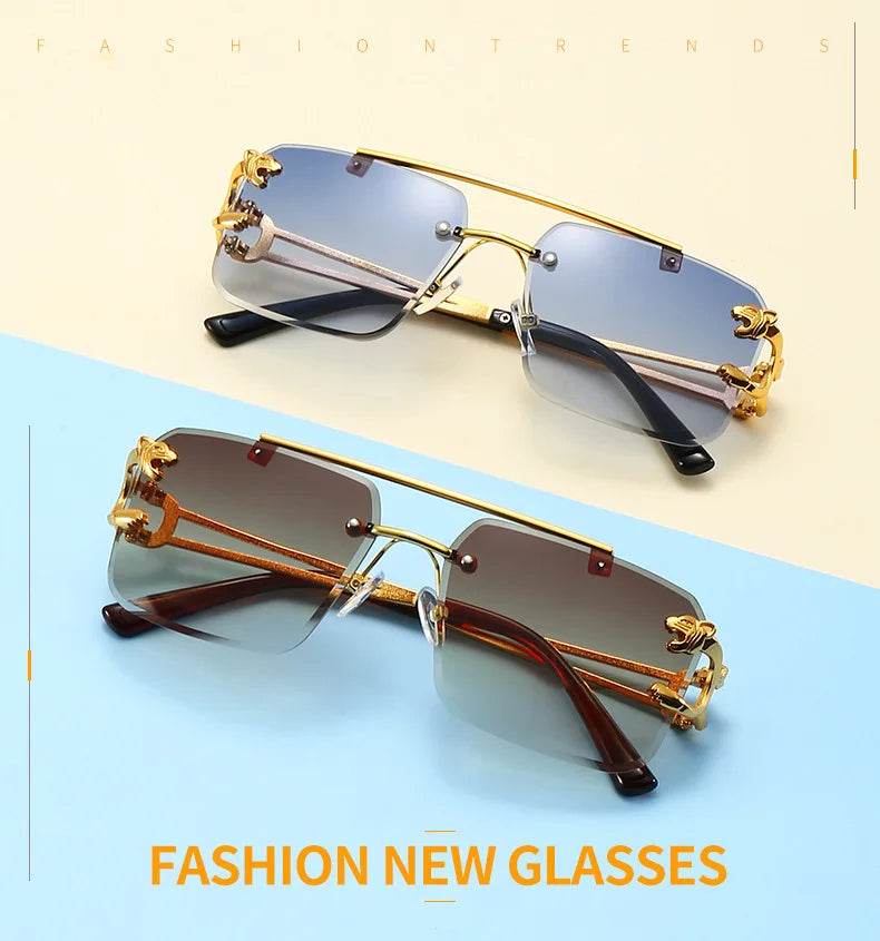 Luxury Square Rimless Sunglasses - Vintage Designer Eyewear for Men & Women, Retro Mirror Fashion Shades