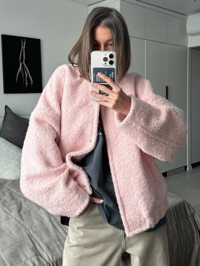 Pink Plush Casual Jacket