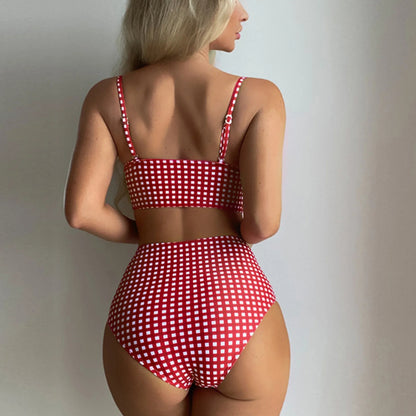 Summer Checkered Printed Push Up Bikini Set