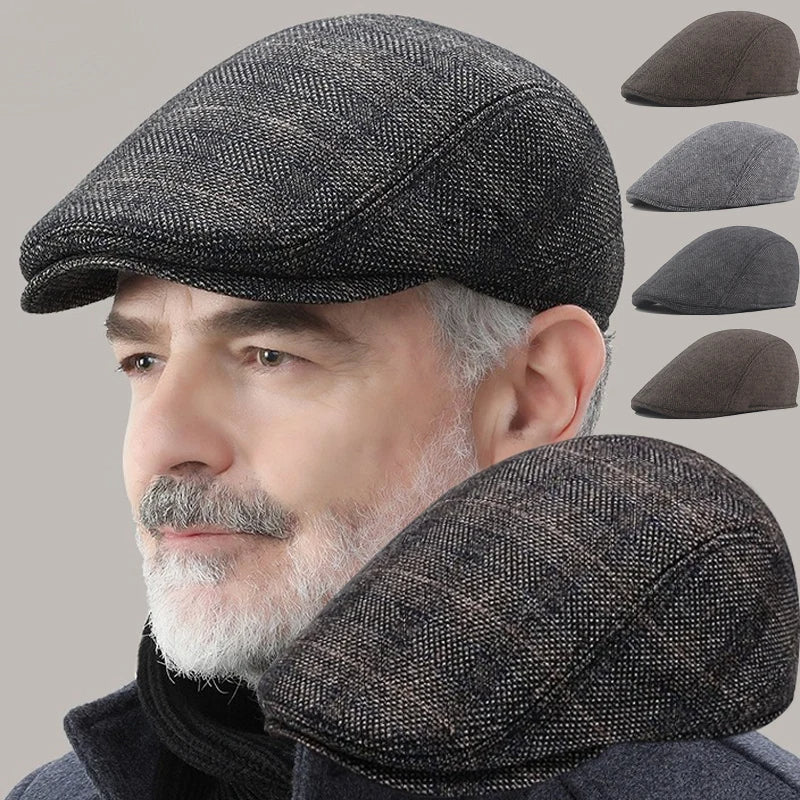 Fashion Wool Beret for Men – High Quality Autumn Winter Herringbone Flat Cap, Artist Painter Hat