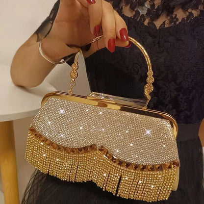 Diamond-Studded Tassel Evening Bag for Women - Beaded Wedding & Party Clutch Purse