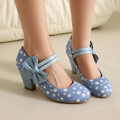 Polka Dot Mary Jane High Heels - Pointed Toe Ankle Strap Pumps, Lolita Cosplay & Party Shoes for Women